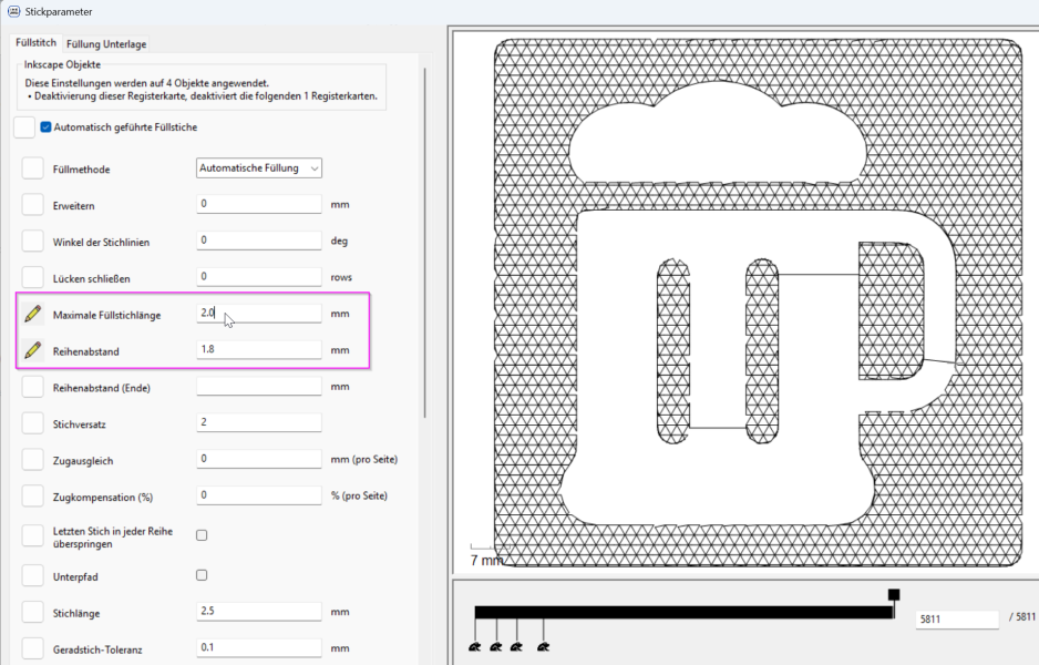 Embossing - Füllung etwas verdichten.