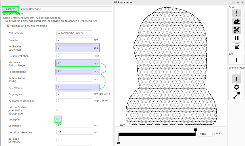 Parametrierung des generierten Füllstiches