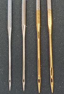 90 and 110 gold-plated titanium embroidery needles (front/back)