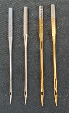 Aiguilles de broderie 90 et 110 dorées (titane, avant/arrière)