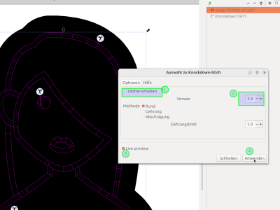 Knockdown Stich mit Inkscape