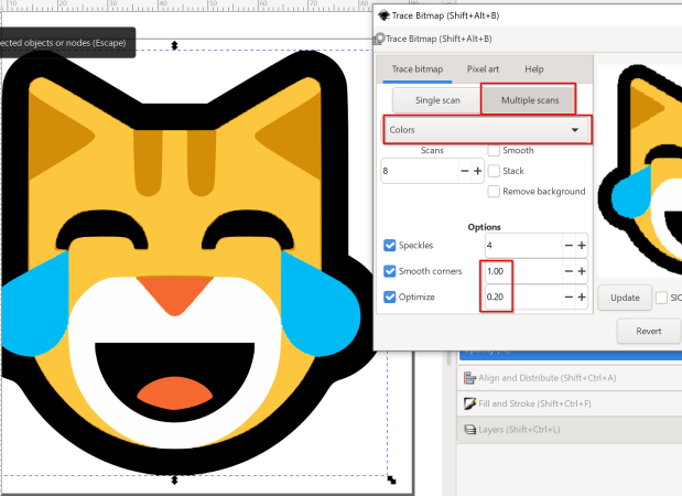 Vectorisation par les couleurs (interface en anglais)