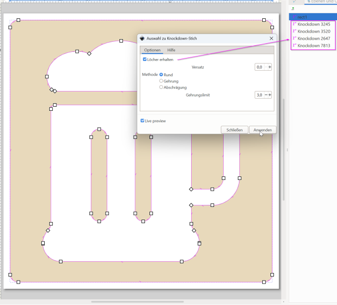 Embossing - Von einem Recheck abgezogen (Pfad -> Differenz)