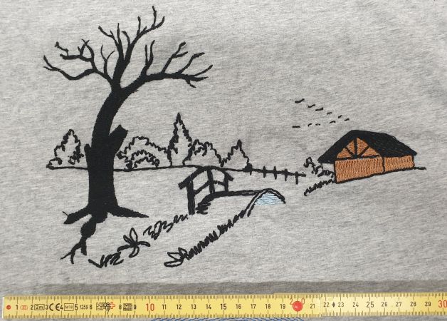 Broderie du paysage avec le cadre large 36×20 cm