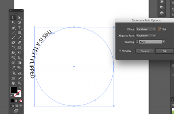 Type on a path options : ascender + flip