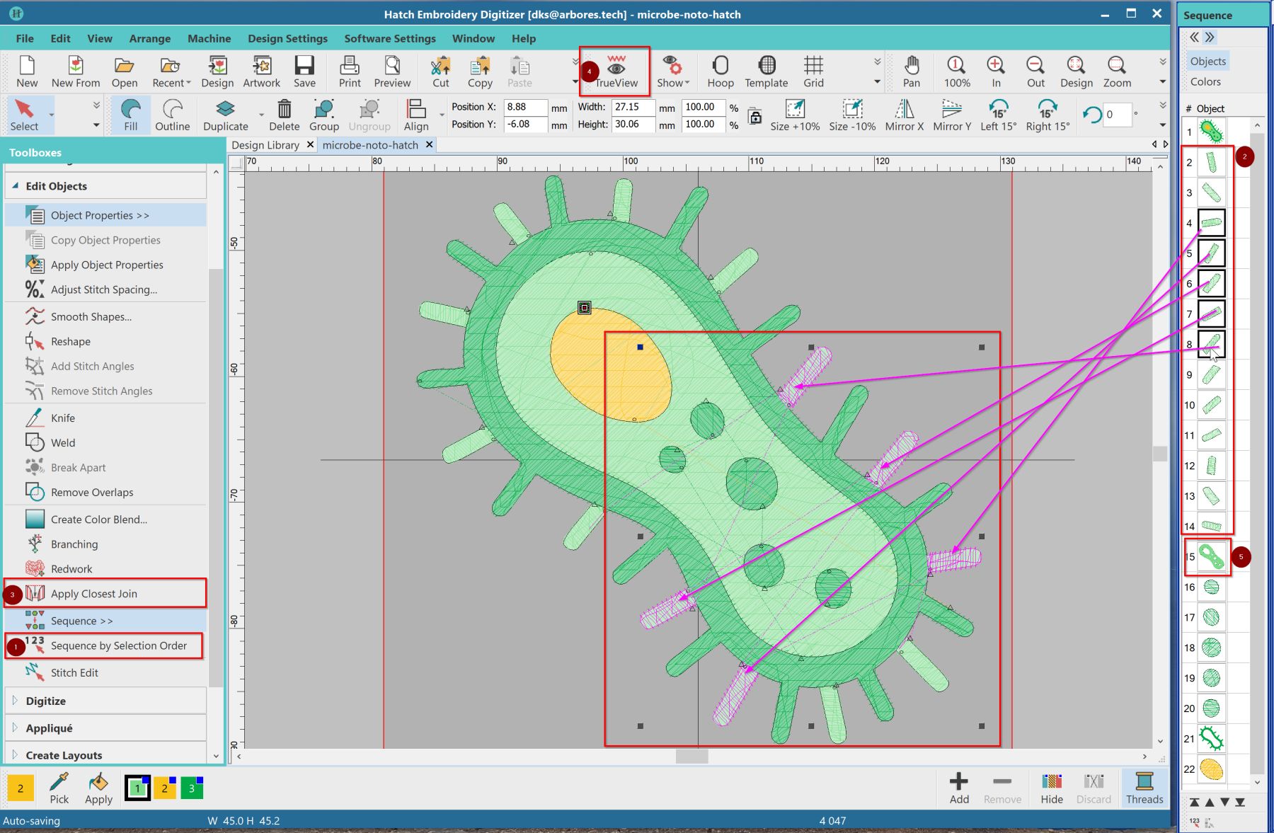 Hatch Embroidery 3 - parametrize embroidery objects - ArboresTechWiki