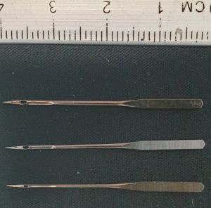 Standard embroidery needles backside (top=90, middle=75, bottom=60)
