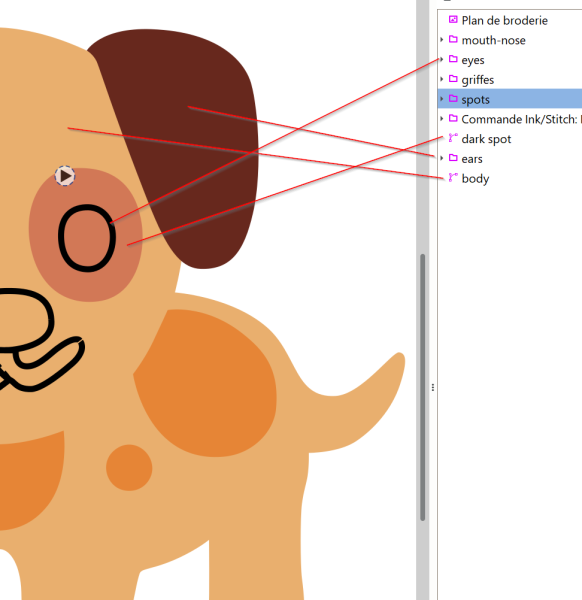 Panneau des calques et objets dans Inkscape / Ink/Stitch